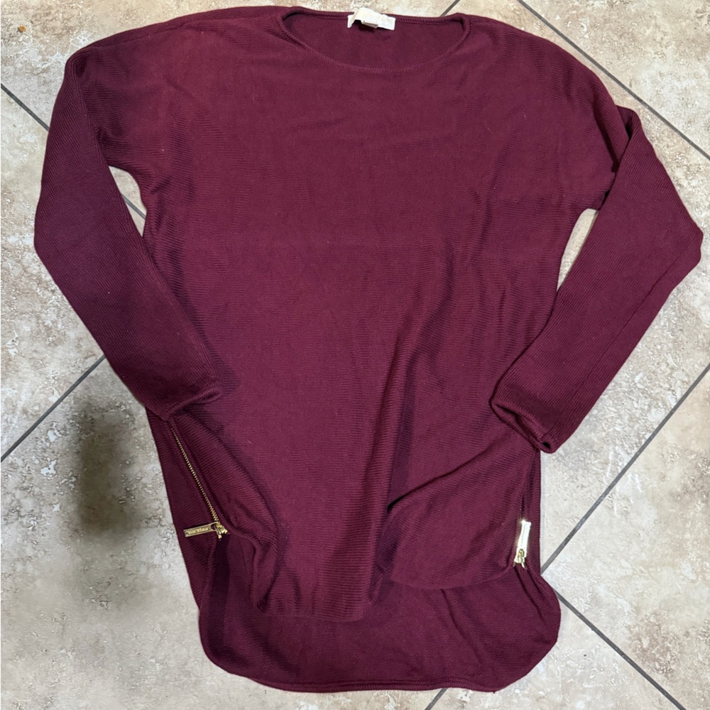 Michael Kors Burgundy Sweater with Gold Zipper Accents